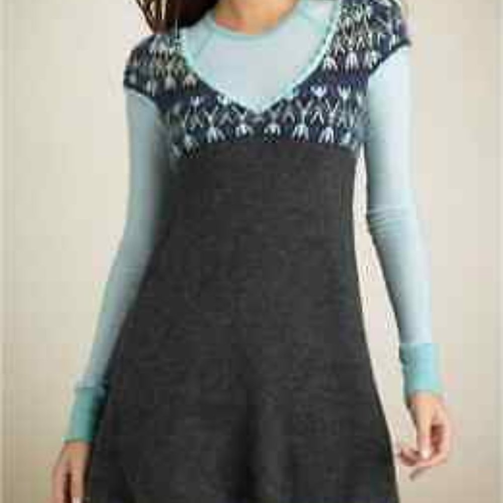 Free People Nordic Sweater Dress Fair Isle Gray